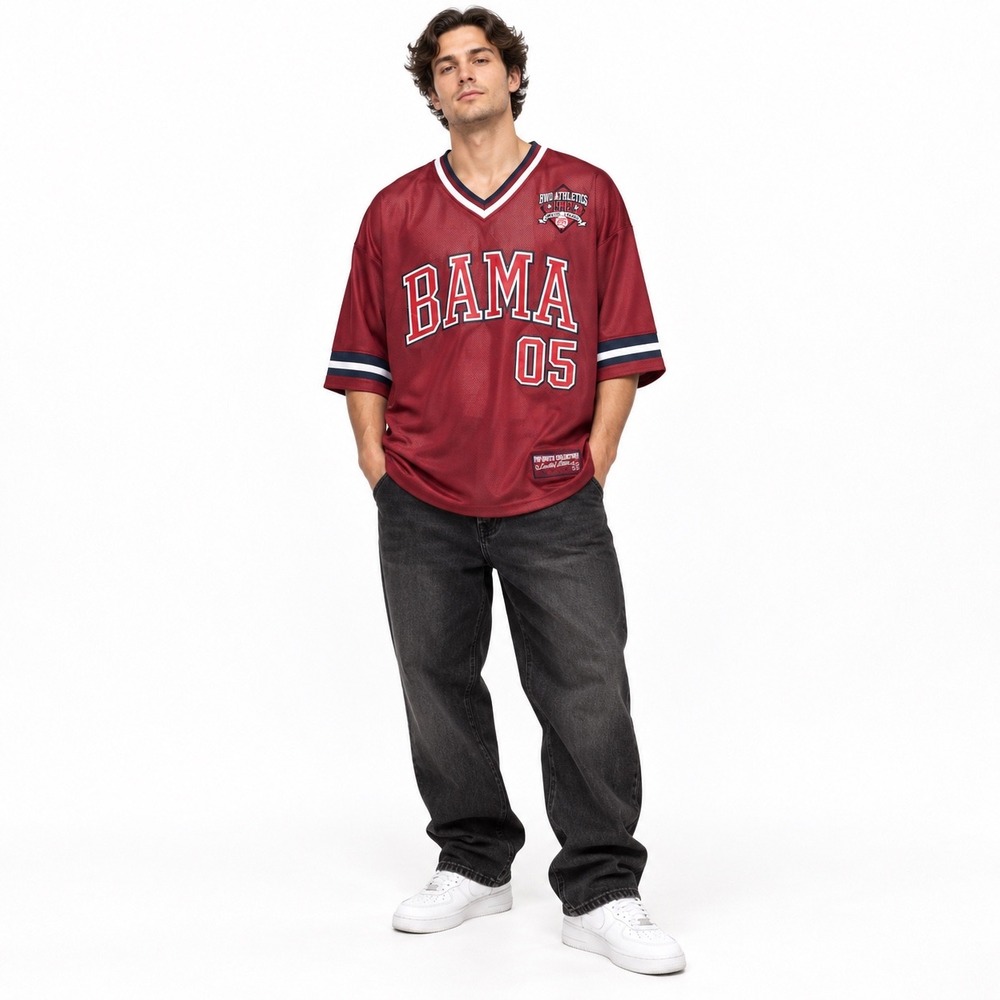 Vintage Y2K FUBU BAMA 05 Jersey XL Red Hip Hop Streetwear Athletic V Neck Shirt